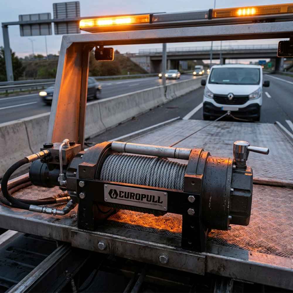 HWV 15000 Hydraulic Winch Operating on 7-Ton Recovery Truck